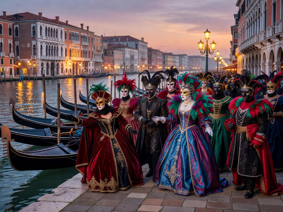 Venice Carnival Mask and Canal Gondola View